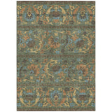 5' X 8' Green And Copper Floral Washable Indoor Outdoor Area Rug