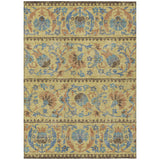 3' X 5' Gold And Teal Blue Floral Washable Indoor Outdoor Area Rug