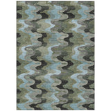 3' X 5' Green And Olive Green Abstract Washable Indoor Outdoor Area Rug