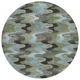 8' Green And Olive Green Round Abstract Washable Indoor Outdoor Area Rug
