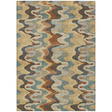 3' X 5' Gold And Wheat Abstract Washable Indoor Outdoor Area Rug