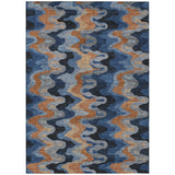 5' X 8' Navy Blue And Black Abstract Washable Indoor Outdoor Area Rug