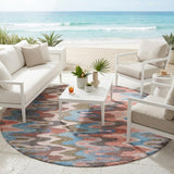 8' Pink And Coral Round Abstract Washable Indoor Outdoor Area Rug