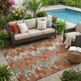 5' X 8' Orange And Teal Blue Abstract Washable Indoor Outdoor Area Rug