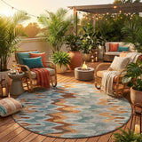 8' Silver And Copper Round Abstract Washable Indoor Outdoor Area Rug