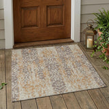 3' X 5' Beige And Copper Damask Washable Indoor Outdoor Area Rug