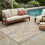 5' X 8' Beige And Copper Damask Washable Indoor Outdoor Area Rug