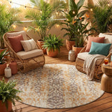 8' Beige And Copper Round Damask Washable Indoor Outdoor Area Rug