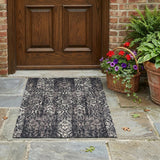 3' X 5' Black And Charcoal Damask Washable Indoor Outdoor Area Rug