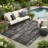 5' X 8' Black And Charcoal Damask Washable Indoor Outdoor Area Rug