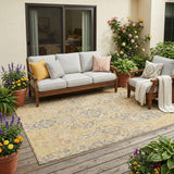 5' X 8' Gold And Brown Damask Washable Indoor Outdoor Area Rug