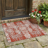 3' X 5' Red And Burgundy Damask Washable Indoor Outdoor Area Rug