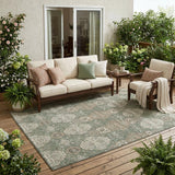 5' X 8' Green And Brown Floral Washable Indoor Outdoor Area Rug