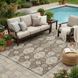 5' X 8' Chocolate And Brown Floral Washable Indoor Outdoor Area Rug