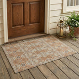 3' X 5' Copper And Gold Floral Washable Indoor Outdoor Area Rug