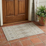 3' X 5' Ivory And Brown Floral Washable Indoor Outdoor Area Rug