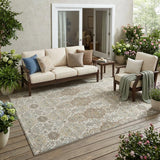 5' X 8' Ivory And Brown Floral Washable Indoor Outdoor Area Rug