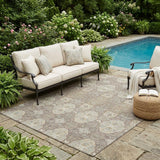 5' X 8' Brown And Copper Floral Washable Indoor Outdoor Area Rug