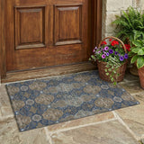 3' X 5' Navy Blue And Gray Floral Washable Indoor Outdoor Area Rug
