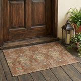 3' X 5' Orange And Copper Floral Washable Indoor Outdoor Area Rug