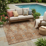 5' X 8' Orange And Copper Floral Washable Indoor Outdoor Area Rug