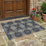3' X 5' Black And Blue Floral Washable Indoor Outdoor Area Rug