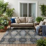 5' X 8' Black And Blue Floral Washable Indoor Outdoor Area Rug