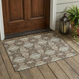 3' X 5' Chocolate And Brown Floral Washable Indoor Outdoor Area Rug