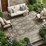 8' X 10' Chocolate And Brown Floral Washable Indoor Outdoor Area Rug