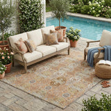 5' X 8' Copper And Orange Floral Washable Indoor Outdoor Area Rug