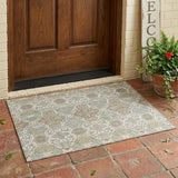3' X 5' Ivory And Brown Floral Washable Indoor Outdoor Area Rug