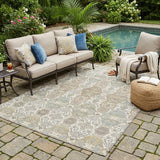 5' X 8' Ivory And Brown Floral Washable Indoor Outdoor Area Rug