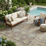 5' X 8' Brown And Sage Floral Washable Indoor Outdoor Area Rug