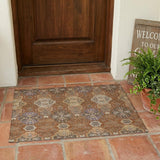 3' X 5' Orange And Copper Floral Washable Indoor Outdoor Area Rug