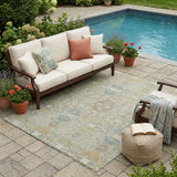 5' X 8' Sage And Green Floral Washable Indoor Outdoor Area Rug
