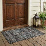 3' X 5' Black And Charcoal Floral Medallion Washable Indoor Outdoor Area Rug