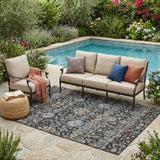 5' X 8' Black And Charcoal Floral Medallion Washable Indoor Outdoor Area Rug