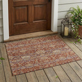 3' X 5' Burgundy And Orange Floral Medallion Washable Indoor Outdoor Area Rug