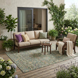 5' X 8' Green And Sage Floral Medallion Washable Indoor Outdoor Area Rug