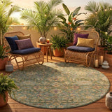 8' Green And Sage Round Floral Medallion Washable Indoor Outdoor Area Rug