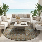 8' Chocolate And Brown Round Floral Medallion Washable Indoor Outdoor Area Rug
