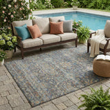 5' X 8' Gray And Silver Floral Medallion Washable Indoor Outdoor Area Rug