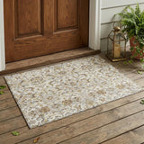 3' X 5' Ivory And Beige Floral Medallion Washable Indoor Outdoor Area Rug