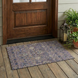 3' X 5' Purple And Plum Floral Medallion Washable Indoor Outdoor Area Rug