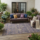 5' X 8' Purple And Plum Floral Medallion Washable Indoor Outdoor Area Rug