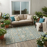 5' X 8' Teal Blue And Brown Floral Medallion Washable Indoor Outdoor Area Rug