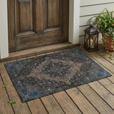 3' X 5' Black And Chocolate Medallion Washable Indoor Outdoor Area Rug