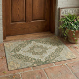 3' X 5' Green And Gold Medallion Washable Indoor Outdoor Area Rug