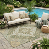 5' X 8' Green And Gold Medallion Washable Indoor Outdoor Area Rug