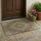 3' X 5' Chocolate And Olive Green Medallion Washable Indoor Outdoor Area Rug